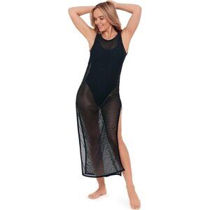 Sports Illustrated Women's Standard Crochet Maxi Dress with Slit Black XS NWT